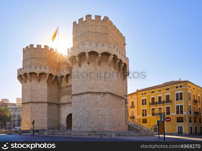 Torres de Serrano towers in Valencia old city door at spain