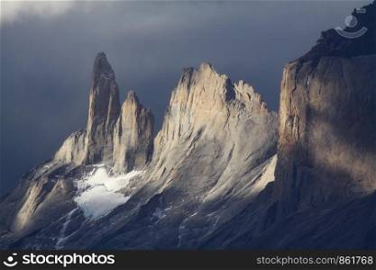Torres del Paine at dusk with light for light and dark