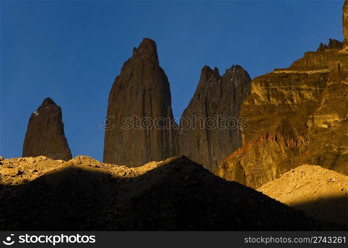 torres del paine towers at sunrise, torres del paine national park, chile