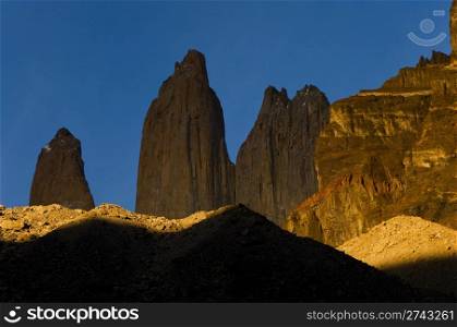torres del paine towers at sunrise, torres del paine national park, chile