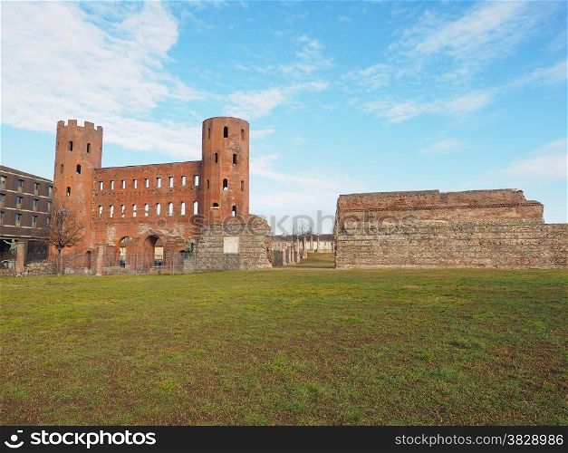 Torri Palatine Turin. Palatine towers Porte Palatine ruins of ancient roman town gates and wall in Turin