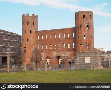 Torri Palatine Turin. Palatine towers Porte Palatine ruins of ancient roman town gates and wall in Turin