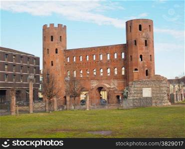 Torri Palatine Turin. Palatine towers Porte Palatine ruins of ancient roman town gates and wall in Turin