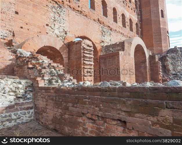Torri Palatine Turin. Palatine towers Porte Palatine ruins of ancient roman town gates in Turin
