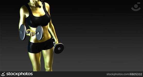Torso of a Young Fit Woman Lifting Dumbbells as Background