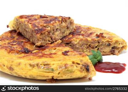 tortilla of minced meat with onion and zucchini isolated