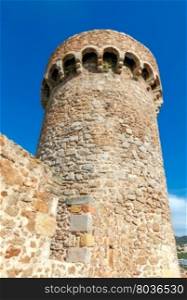 Tossa de Mar. Old Fortress.. Medieval tower in the old fortress town of Tossa de mar.