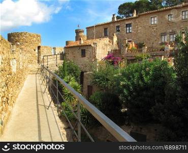 Tossa de Mar town, tower and wall, fortification in Old Town - Vila Vella, Costa Brava, Catalonia, Spain