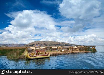 Totora boat on the Titicaca lake near Puno, Peru