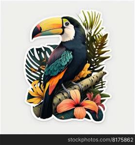 Toucan bird on a branch isolated on white background. Generative AI. High quality illustration. Toucan bird on a branch isolated on white background. Generative AI