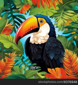 Toucan in the rainforest, watercolour. Generative AI