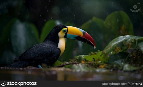 Toucan natural background. Illustration Generative AI
