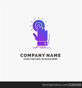 touch, click, hand, on, start Purple Business Logo Template. Place for Tagline.. Vector EPS10 Abstract Template background