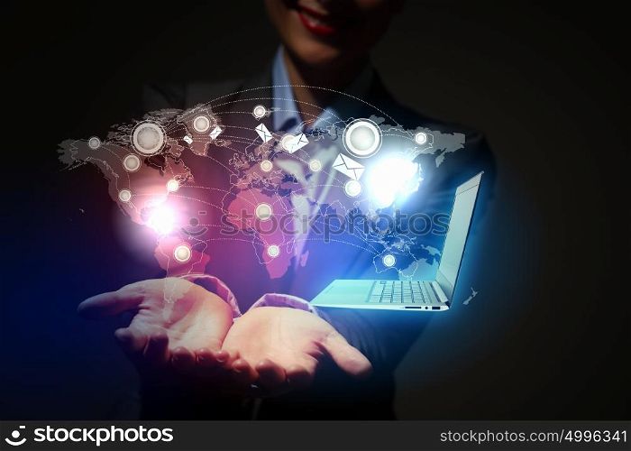 Touch screen computer device. Modern wireless technology illustration with a computer device