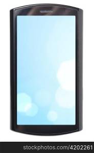 touch screen phone with blue abstract wallpaper. Display is cut with clipping path