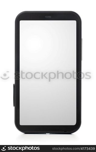 touch screen phone with grey display, cut out from white. Screen is cut with clipping path