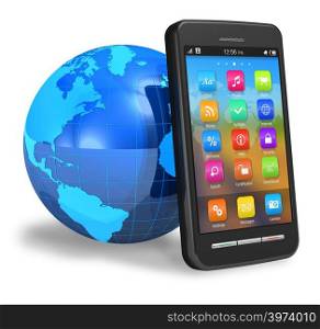 Touchscreen smartphone with Earth globe