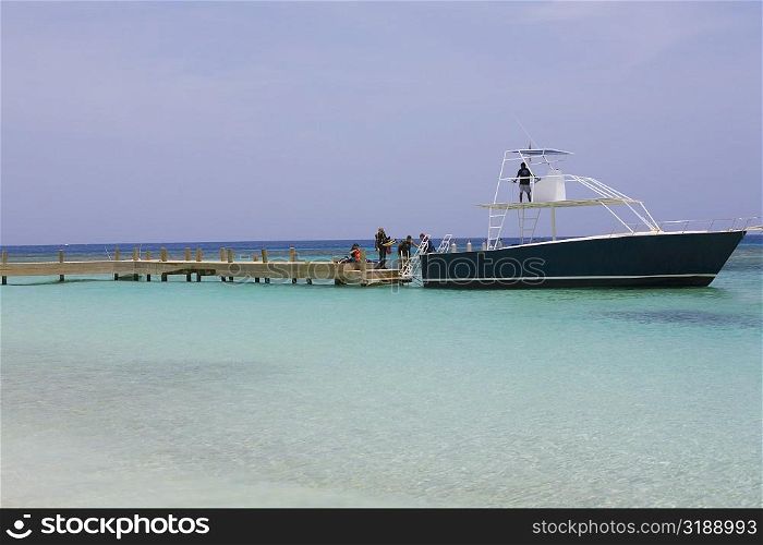 Tourboat in the sea, West Bay Beach, Roatan, Bay Islands, Honduras