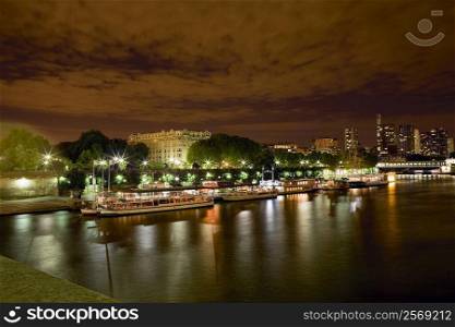 Tourboats docked at a port, Seine River, Paris, France