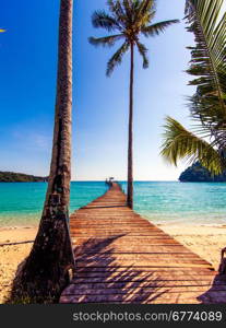 Tourism Concept. Old wooden pier. paradise island