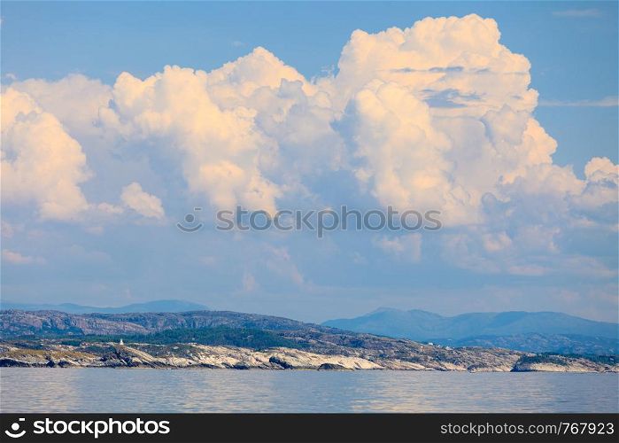 Tourism vacation and travel. Landscape and fjord coastline near bergen in norway, scandinavia.. water and islands around bergen
