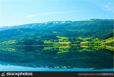 Tourism vacation and travel. Landscape and fjord in Norway, Scandinavia. mountain reflections in water.