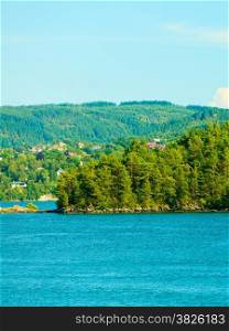 Tourism vacation and travel. Landscape and fjord near Bergen in Norway, Scandinavia.