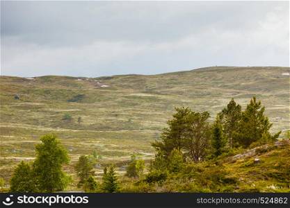 Tourism vacation and travel. Mountains landscape at summer in Norway, Scandinavia.. Summer mountains landscape in Norway.