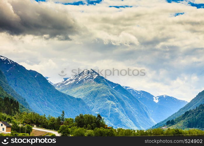 Tourism vacation and travel. Mountains landscape at summer in Norway, Scandinavia.. Summer mountains landscape in Norway.