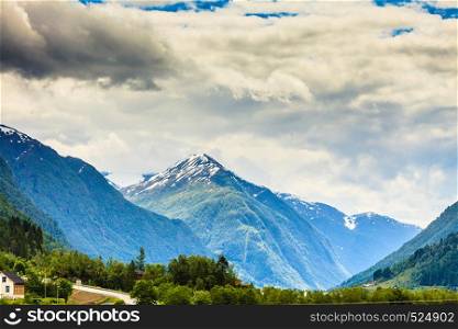Tourism vacation and travel. Mountains landscape at summer in Norway, Scandinavia.. Summer mountains landscape in Norway.