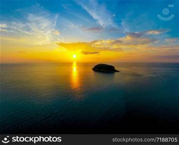 Tourism watching beautiful sea with sunset scene. Aerial View