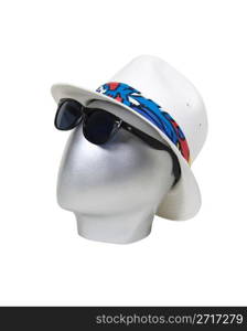 Tourist accessories including dark tinted sunglasses and a white Fedora with bright band - path included