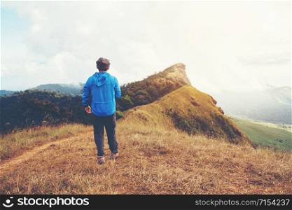 Tourist and Traveler Man with backpack the mountain Chiangmai Thailand