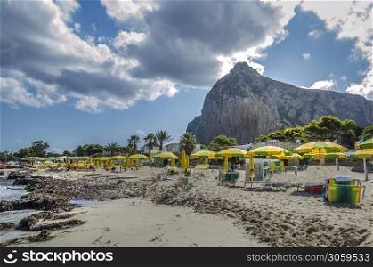 Tourist beach of San Vito lo Capo in the Sicilian Mediterranean