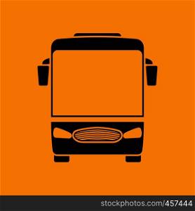 Tourist bus icon front view. Black on Orange background. Vector illustration.
