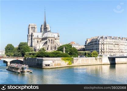 tourist cruise in River Seine Paris with Cathedral Notre Dame Reims Champagne