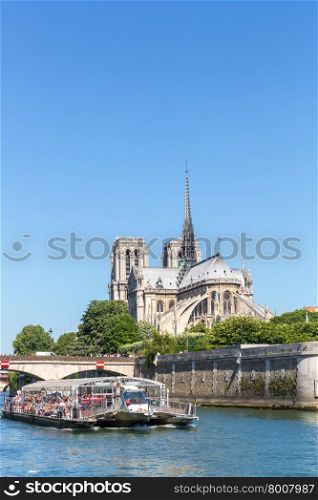 tourist cruise in River Seine Paris with Cathedral Notre Dame Reims Champagne