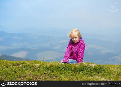 tourist girl and mountain views. Carpathians, Ukraine. beautiful landscape