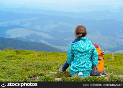 tourist girl and mountain views. Carpathians, Ukraine. beautiful landscape