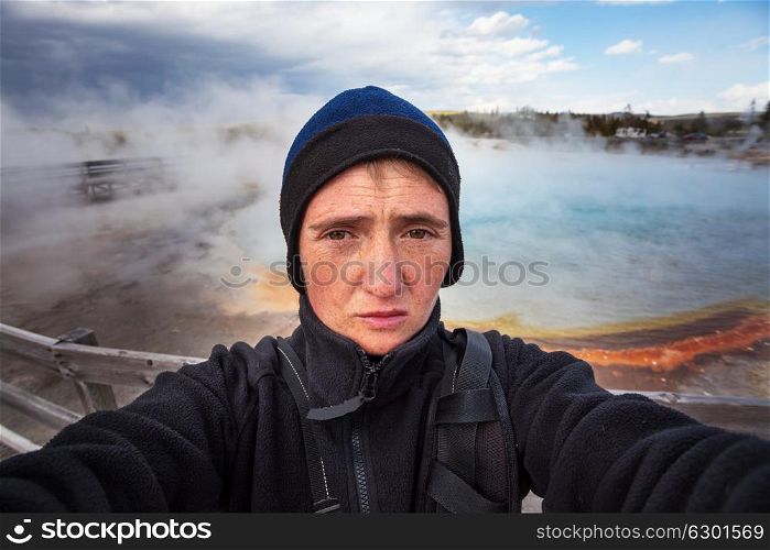 Tourist in Yellowstone National Park, USA