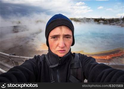 Tourist in Yellowstone National Park, USA