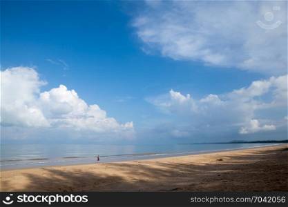 Tourist is walking along beach in the morning at Ko Koh khao island, Phang Nga, Thailand