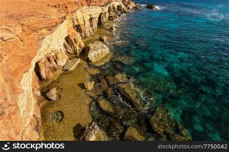 Tourist on beautiful sea shore in Cyprus