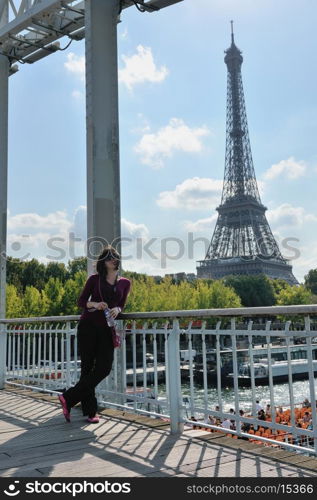 tourist people in france paris with eiffel tower in background