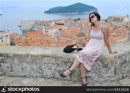tourist relax and have fun at dubrovnik on adreatic sea at summer vacation