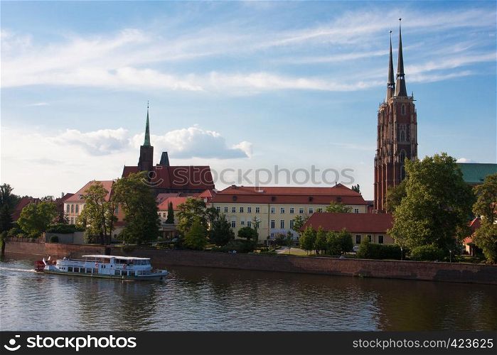 tourist ship at the river Odra, Wroclaw, Poland