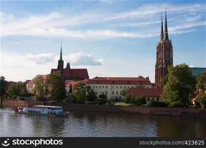 tourist ship at the river Odra, Wroclaw, Poland