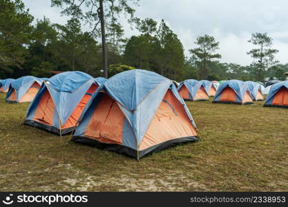 tourist tent on a meadow at Phu Kradueng, Loei province, Thailand