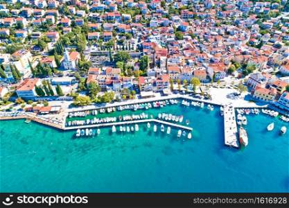 Tourist town of Selce waterfront aerial view, Crikvenica riviera in Croatia