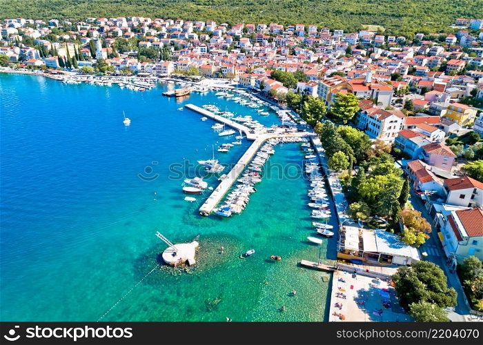 Tourist town of Selce waterfront aerial view, Crikvenica riviera in Croatia